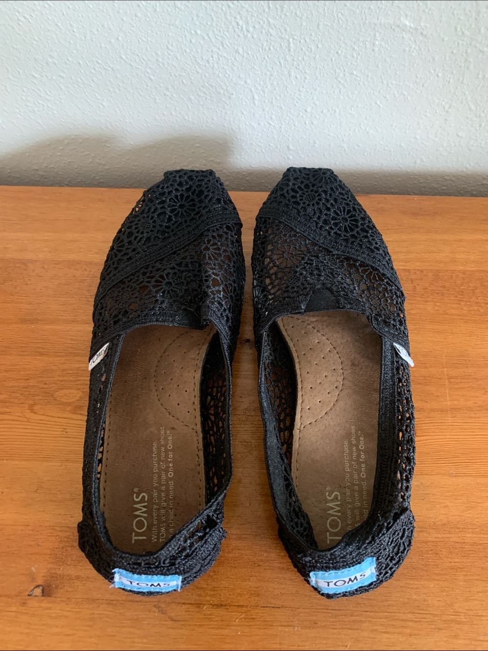 TOMS Black Crochet Classic Alpargata Slip-Ons
